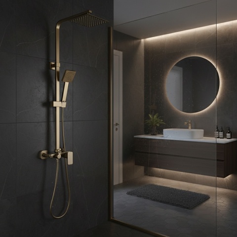 BATERIA PRYSZNICOWA Z DESZCZOWNICĄ ŁAZIENKOWA NATRYSKOWA REN ZŁOTA SZCZOTKOWANA