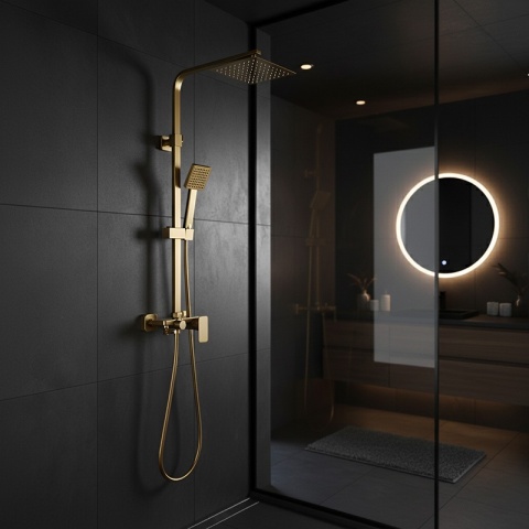 BATERIA PRYSZNICOWA Z DESZCZOWNICĄ ŁAZIENKOWA NATRYSKOWA REN ZŁOTA