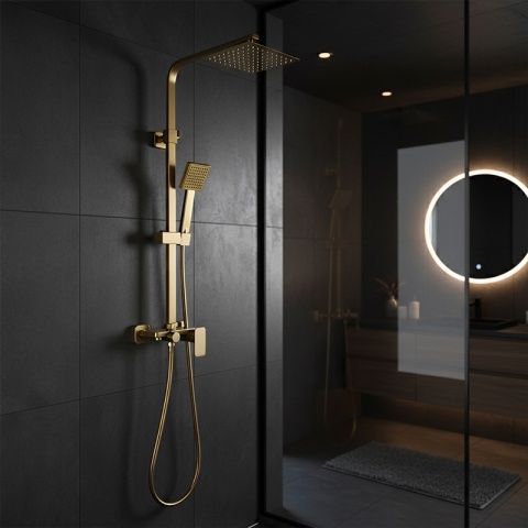 BATERIA PRYSZNICOWA Z DESZCZOWNICĄ ŁAZIENKOWA NATRYSKOWA REN ZŁOTA