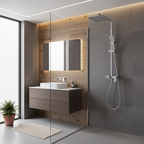 BATERIA PRYSZNICOWA Z DESZCZOWNICĄ ŁAZIENKOWA NATRYSKOWA REN CHROM