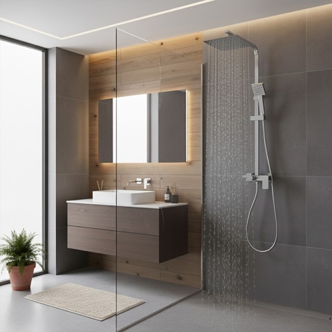 BATERIA PRYSZNICOWA Z DESZCZOWNICĄ ŁAZIENKOWA NATRYSKOWA REN CHROM