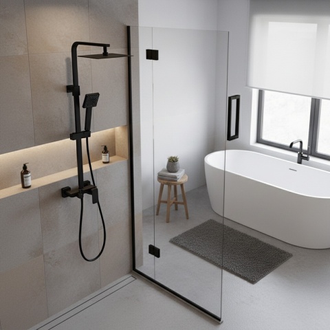 BATERIA PRYSZNICOWA Z DESZCZOWNICĄ ŁAZIENKOWA NATRYSKOWA REN CZARNA