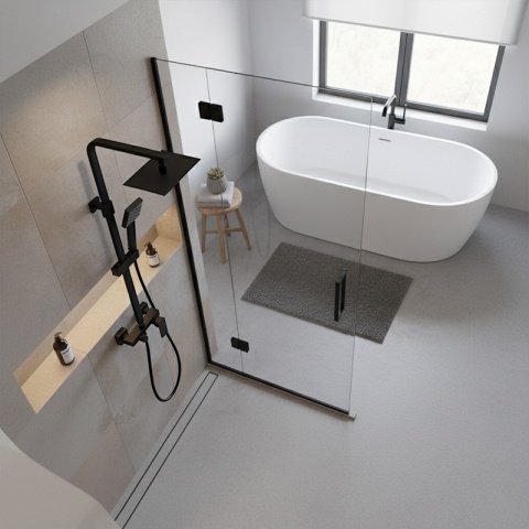 BATERIA PRYSZNICOWA Z DESZCZOWNICĄ ŁAZIENKOWA NATRYSKOWA REN CZARNA