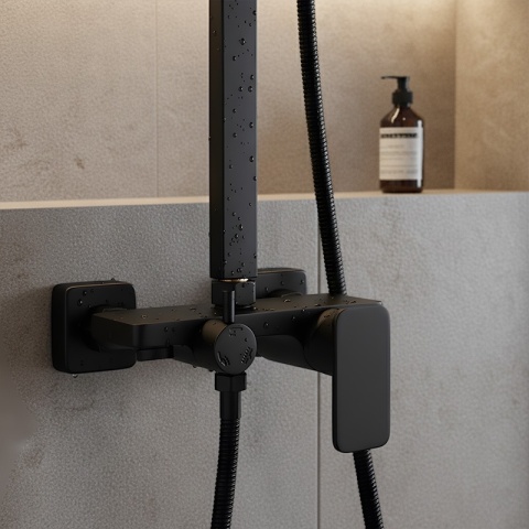 BATERIA PRYSZNICOWA Z DESZCZOWNICĄ ŁAZIENKOWA NATRYSKOWA REN CZARNA