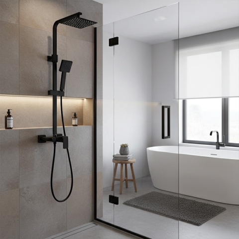 BATERIA PRYSZNICOWA Z DESZCZOWNICĄ ŁAZIENKOWA NATRYSKOWA REN CZARNA