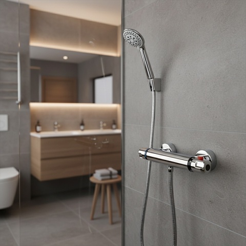 BATERIA PRYSZNICOWA Z TERMOSTATEM ŚCIENNA ŁAZIENKOWA NATRYSKOWA T201 CHROM