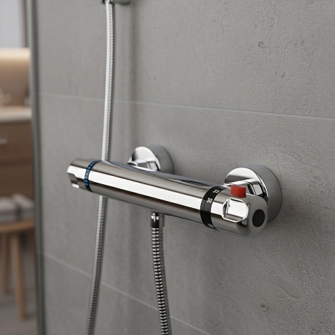 BATERIA PRYSZNICOWA Z TERMOSTATEM ŚCIENNA ŁAZIENKOWA NATRYSKOWA T201 CHROM