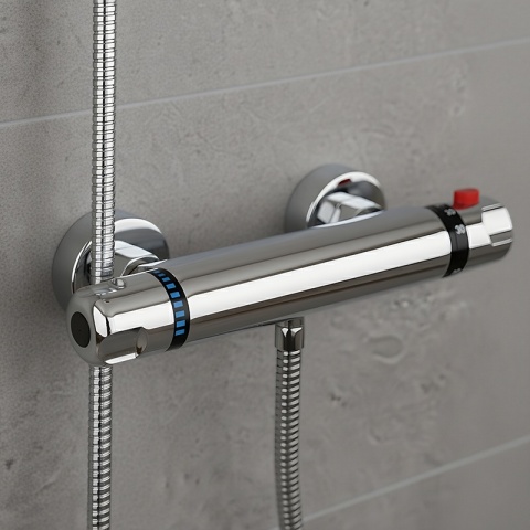 BATERIA PRYSZNICOWA Z TERMOSTATEM ŚCIENNA ŁAZIENKOWA NATRYSKOWA T201 CHROM