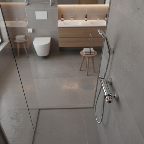 BATERIA PRYSZNICOWA Z TERMOSTATEM ŚCIENNA ŁAZIENKOWA NATRYSKOWA T201 CHROM