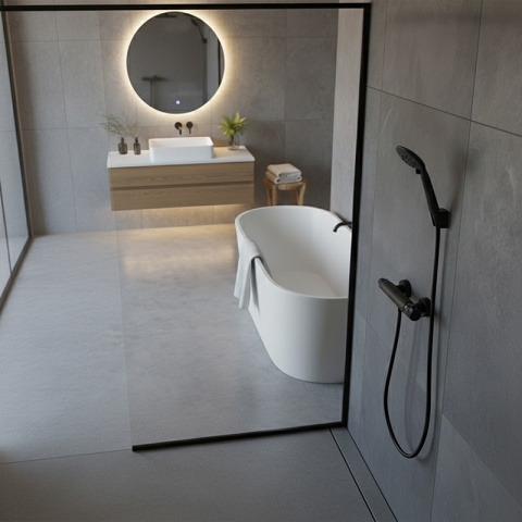 BATERIA PRYSZNICOWA Z TERMOSTATEM ŚCIENNA ŁAZIENKOWA NATRYSKOWA T201 CZARNA