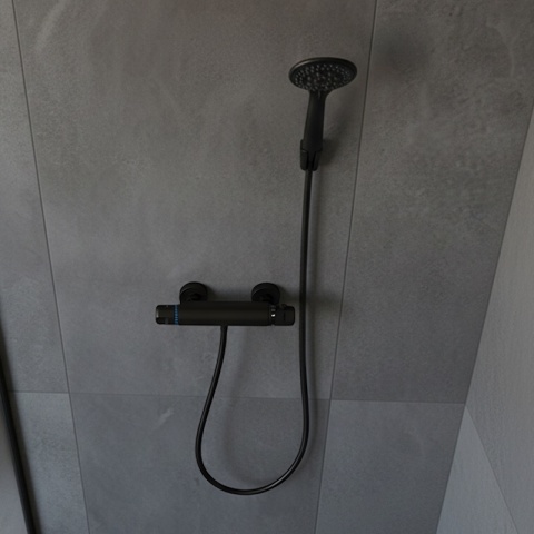 BATERIA PRYSZNICOWA Z TERMOSTATEM ŚCIENNA ŁAZIENKOWA NATRYSKOWA T201 CZARNA