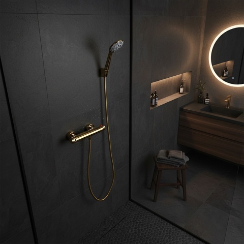 BATERIA PRYSZNICOWA Z TERMOSTATEM ŚCIENNA ŁAZIENKOWA NATRYSKOWA T201 ZŁOTA