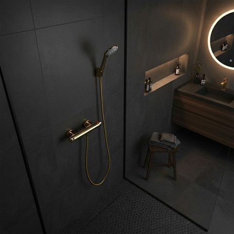 BATERIA PRYSZNICOWA Z TERMOSTATEM ŚCIENNA ŁAZIENKOWA NATRYSKOWA T201 ZŁOTA