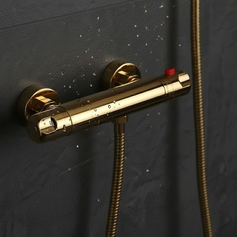 BATERIA PRYSZNICOWA Z TERMOSTATEM ŚCIENNA ŁAZIENKOWA NATRYSKOWA T201 ZŁOTA