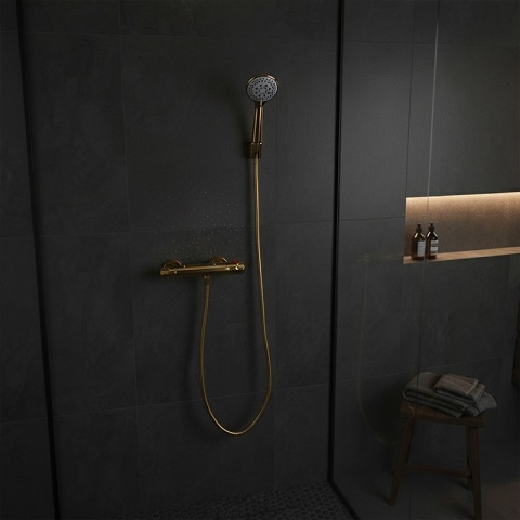 BATERIA PRYSZNICOWA Z TERMOSTATEM ŚCIENNA ŁAZIENKOWA NATRYSKOWA T201 ZŁOTA