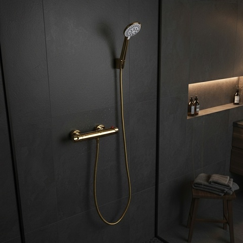 BATERIA PRYSZNICOWA Z TERMOSTATEM ŚCIENNA ŁAZIENKOWA NATRYSKOWA T201 ZŁOTA