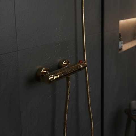 BATERIA PRYSZNICOWA Z TERMOSTATEM ŚCIENNA ŁAZIENKOWA NATRYSKOWA T201 ZŁOTA