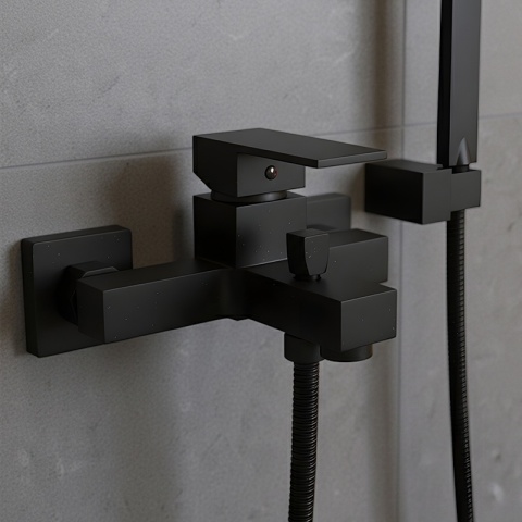 BATERIA WANNOWA ŚCIENNA PRYSZNICOWA NATRYSKOWA ZESTAW F302B-BL CZARNA