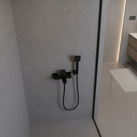 BATERIA WANNOWA ŚCIENNA PRYSZNICOWA NATRYSKOWA ZESTAW F302B-BL CZARNA