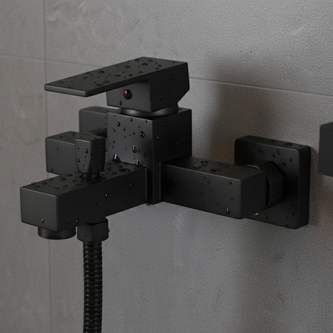 BATERIA WANNOWA ŚCIENNA PRYSZNICOWA NATRYSKOWA ZESTAW F302B-BL CZARNA