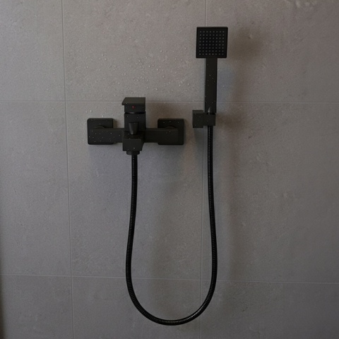 BATERIA WANNOWA ŚCIENNA PRYSZNICOWA NATRYSKOWA ZESTAW F302B-BL CZARNA