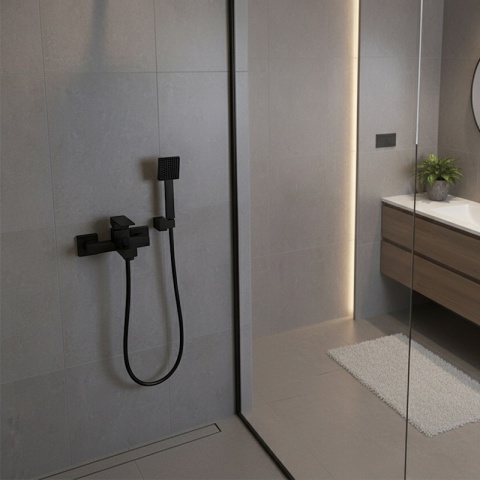 BATERIA WANNOWA ŚCIENNA PRYSZNICOWA NATRYSKOWA ZESTAW F302B-BL CZARNA