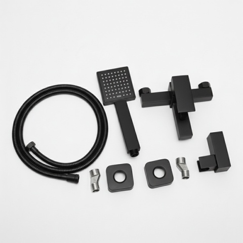 BATERIA WANNOWA ŚCIENNA PRYSZNICOWA NATRYSKOWA ZESTAW F302B-BL CZARNA