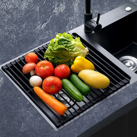 MATA DO SUSZENIA NACZYŃ ZWIJANY OCIEKACZ SUSZARKA NA ZLEW CZARNY AGAT-BL