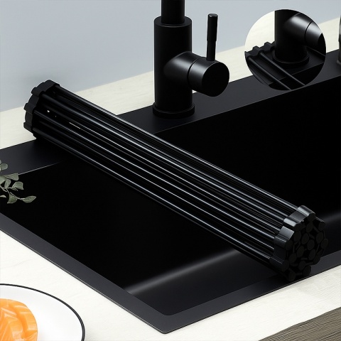 MATA DO SUSZENIA NACZYŃ ZWIJANY OCIEKACZ SUSZARKA NA ZLEW CZARNY AGAT-BL