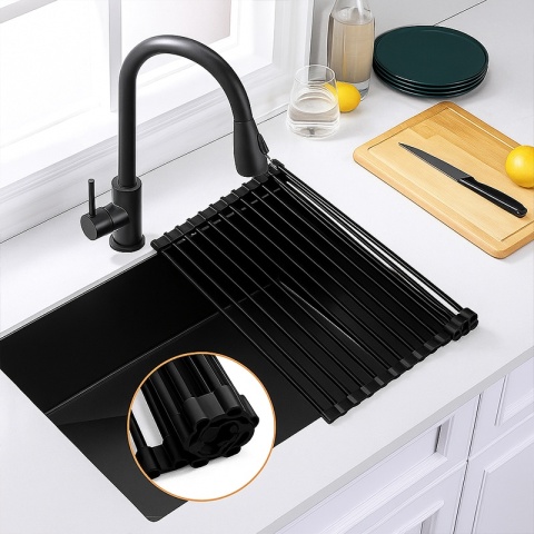 MATA DO SUSZENIA NACZYŃ ZWIJANY OCIEKACZ SUSZARKA NA ZLEW CZARNY AGAT-BL