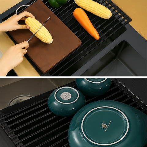 MATA DO SUSZENIA NACZYŃ ZWIJANY OCIEKACZ SUSZARKA NA ZLEW CZARNY AGAT-BL