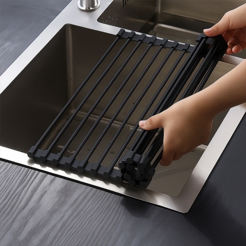 MATA DO SUSZENIA NACZYŃ ZWIJANY OCIEKACZ SUSZARKA NA ZLEW CZARNY AGAT-BL