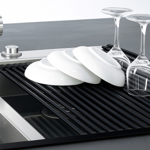 MATA DO SUSZENIA NACZYŃ ZWIJANY OCIEKACZ SUSZARKA NA ZLEW CZARNY AGAT-BL