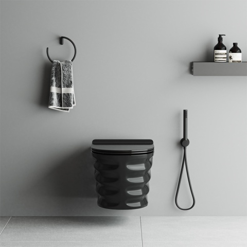 MISKA WC WISZĄCA TORNADO SKAL-BL CZARNY DESKA WOLNOOPADAJĄCA DUROPLAST