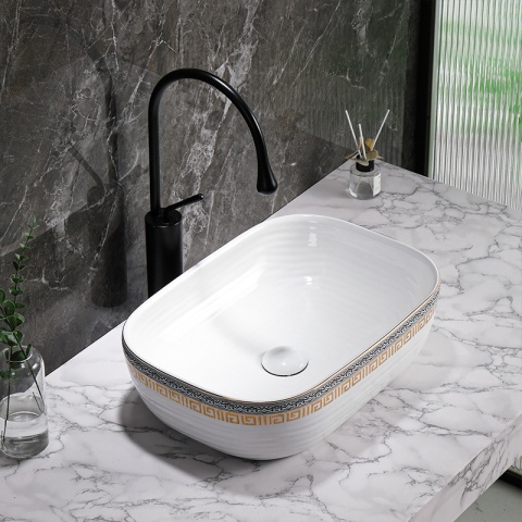 UMYWALKA NABLATOWA CERAMICZNA PROSTOKĄTNA MILO-WH-MOD2-455 BIAŁY POŁYSK 45x32 CM