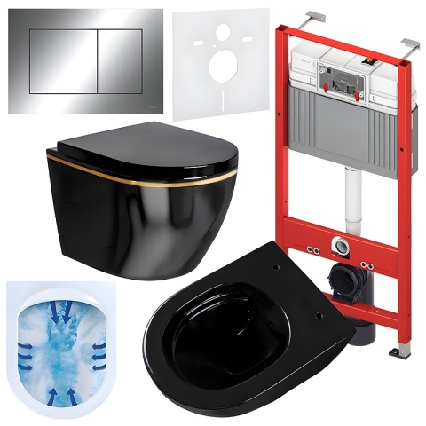 ZESTAW PODTYNKOWY WC STELAŻ TECE MISKA MIZU-BL-GL-RIM-02 PRZYCISK TC-9240401 CHROM