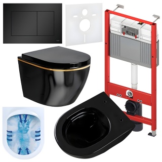 ZESTAW PODTYNKOWY WC STELAŻ TECE MISKA MIZU-BL-GL-RIM-02 PRZYCISK TC-9240407 CZARNY MAT