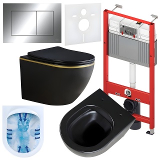 ZESTAW PODTYNKOWY WC STELAŻ TECE MISKA PEAK-MTB-GL-RIM-03 PRZYCISK TC-9240401 CHROM