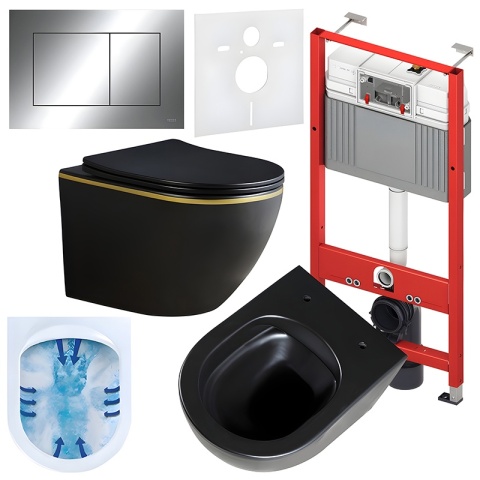 ZESTAW PODTYNKOWY WC STELAŻ TECE MISKA PEAK-MTB-GL-RIM-03 PRZYCISK TC-9240401 CHROM