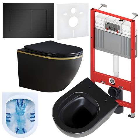 ZESTAW PODTYNKOWY WC STELAŻ TECE MISKA PEAK-MTB-GL-RIM-03 PRZYCISK TC-9240407 CZARNY MAT