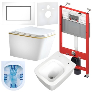 ZESTAW PODTYNKOWY WC STELAŻ TECE MISKA RAIN-WH-GL-RIM-03 PRZYCISK TC-9240400 BIAŁY POŁYSK