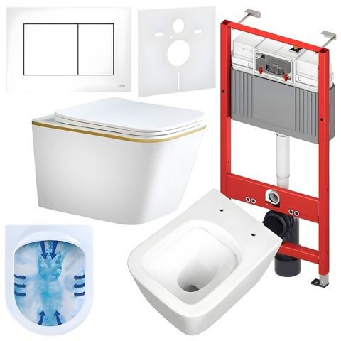 ZESTAW PODTYNKOWY WC STELAŻ TECE MISKA RAIN-WH-GL-RIM-03 PRZYCISK TC-9240400 BIAŁY POŁYSK