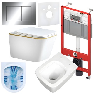 ZESTAW PODTYNKOWY WC STELAŻ TECE MISKA RAIN-WH-GL-RIM-03 PRZYCISK TC-9240401 CHROM