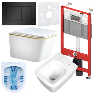 ZESTAW PODTYNKOWY WC STELAŻ TECE MISKA RAIN-WH-GL-RIM-03 PRZYCISK TC-9240407 CZARNY MAT