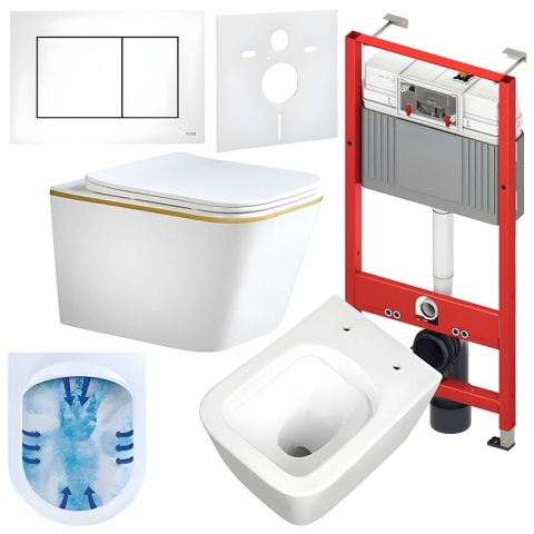 ZESTAW PODTYNKOWY WC STELAŻ TECE MISKA RAIN-WH-GL-RIM-03 PRZYCISK TC-9240417 BIAŁY MAT