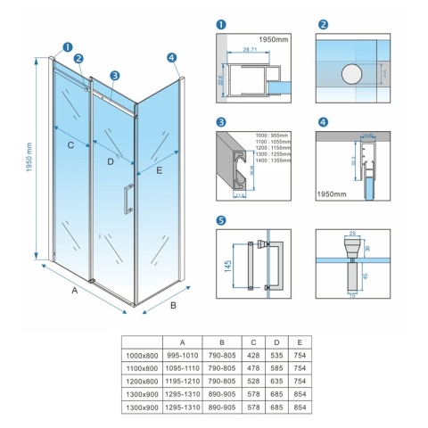 KABINA PRYSZNICOWA PROSTOKĄTNA ZES-KZ22B-GL-110X80 ZŁOTA 110X80 CM 8 MM
