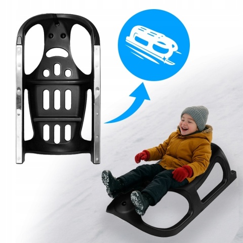 SANKI PLASTIKOWE DLA DZIECI DUŻE XXL STALOWE OKUCIA Z RĄCZKĄ OLAF CZARNE