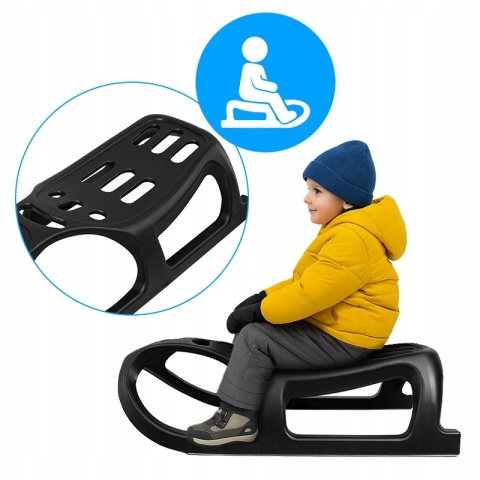 SANKI PLASTIKOWE DLA DZIECI DUŻE XXL STALOWE OKUCIA Z RĄCZKĄ OLAF CZARNE