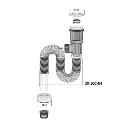 SYFON UMYWALKOWY ŁAZIENKOWY PLASTIKOWY AMOS-CH