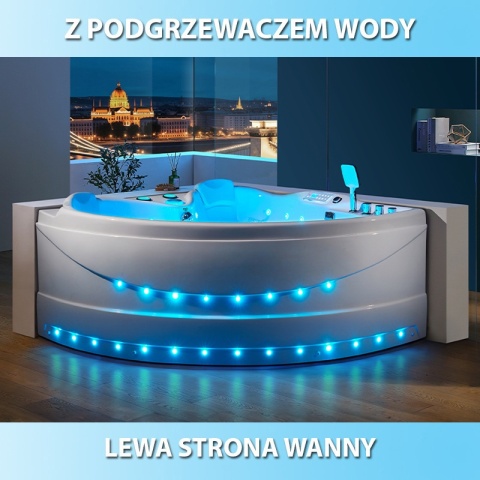 WANNA Z HYDROMASAŻEM ROMA 764 LEWA BIAŁA 150x150 CM